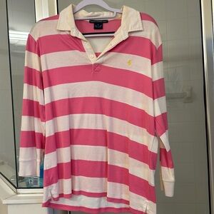 Ralph Lauren Golf Pink and White Striped Mid Sleeve Women’s Shirt